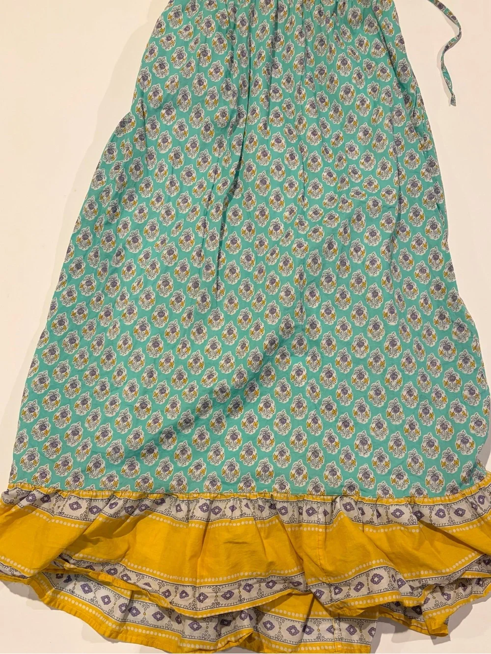 J. Crew Mint Maxi Dress with Yellow Waist and Hem